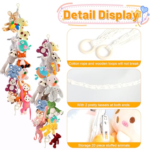 2pcs Stuffed Animal Storage Chain Boho Stuffed Animal Hammock - color: 2pc Beige