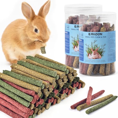 ERKOON 76Pcs Rabbit Chew Toys Timothy Hay Sticks, Guinea Pig Toys for Teeth Natural Molar Sticks Rabbits Treats for Bunnies, Chinchilla, Guinea Pigs, Gerbil, Hamster - size: 10 Ounce (Pack of 2)