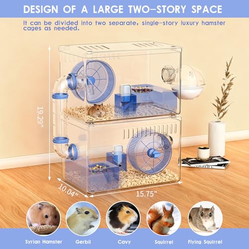 Hamster Cage,Clear Modular Habitat with Tube for Dwarf Hamster | 15.74"x10.03"x19.29", expandable hamster enclosure with small animal cage design, wheel, bottle and bathroom set included