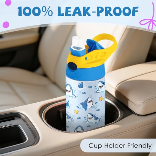 Shark 12 oz Water Bottle with Straw – Kids Stainless Steel Vacuum Insulated Cup, Leakproof Pop-Up Spout, Reusable Travel Mug for Boys and Girls Outdoor Sports - color: Shark1