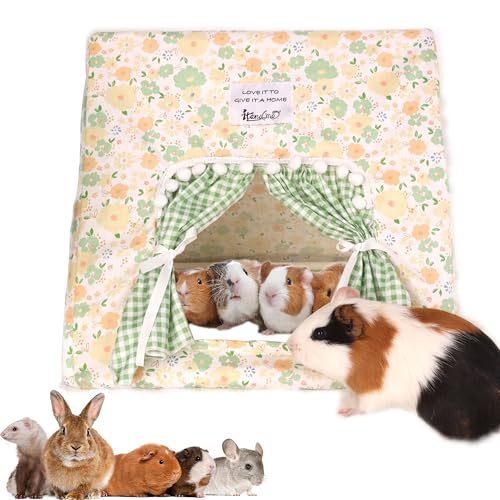 Jenvd Guinea Pig Hideout Large with Curtain, Machine Washable Bunny Hideout | Bottomless Guinea Pig Hide Tent Houses & Habitats, Easy-Clean Small Animal Hideout for Pet Rabbit, Rat, Chinchilla, Squirrel - color: Flower