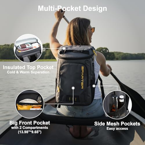 SPARTER Backpack Cooler Insulated Leak Proof 33/49 Cans, 2 Insulated Compartments Thermal Bag, Portable Lightweight Beach Travel Camping Lunch Backpack for Men and Women - color: Dark Gray, size: 33 Can