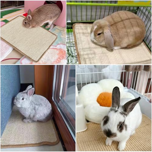 2PCS Rabbit Scratching Mats, Natural Sisal Bunny Scratch Pad Rabbit Mats for Cages, Claws and Teeth Care, Rabbit Chew Toys Bunny Accessories for Bedding Biting Sleeping Nesting (16x12in) - size: 2PCS