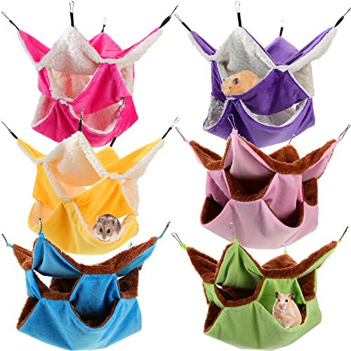 Jerify 6 Pcs Small Animals Hammock 3 Layers Hanging Pet Cage,Macaron Color | Cozy Hideaway for Rat Guinea Pig Ferret Chinchilla, Soft Plush Lining Provides Warmth, Easy Install with Metal Hooks - color: Macaron color