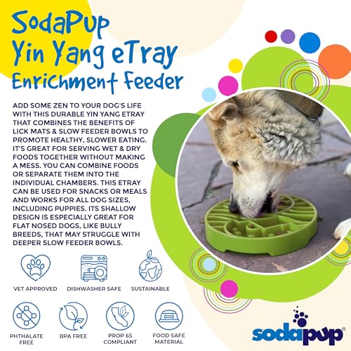 SodaPup Yin Yang eTray – Durable Enrichment Feeder Made in USA from Non-Toxic, Pet-Safe, Food Safe Material for Mental Stimulation, Calming, Slowing Down Eating, Healthy Digestion, & More - color: Dark Green Yin Yang Shallow eBowl