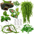 13 PCS Reptile Reptile Eco Bottle Decoration Set - vines, eco bottle plants, hanging greenery, leaf feeders, lizards, geckos, bearded dragons Landscape drawn hideout logs and habitat accessories