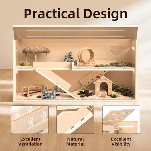Hamster Cage Chewproof, 40" Wooden Guinea Pig Cage for Small Animals, Large Hamster Habitat, Openable Top with Easy View Acrylic Panels for Hamster, Rabbit, Guinea Pig, Hedgehog(40" L x 20" W x 20" H) - size: 40.0"L x 20.0"W x 20.0"H