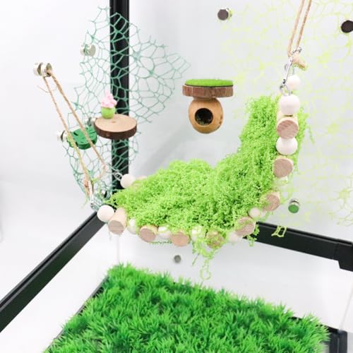 Jumping Spider Enclosure Accessories, Wooden Bridge with 7 Steps and Green Clusters Simulate Moss, Magnetic Jumping Spider Habitat Enclosure Decor