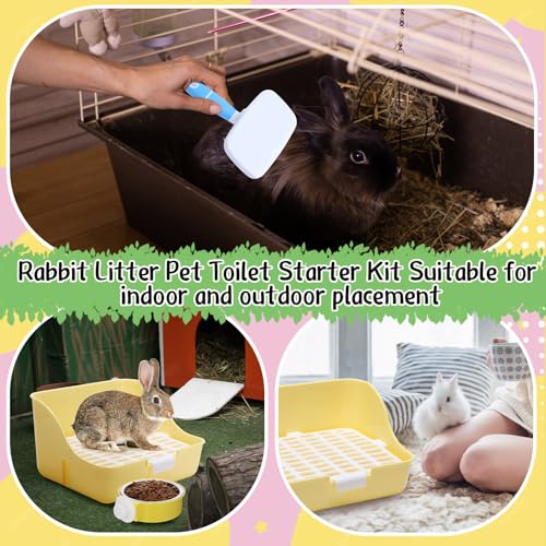 Reallnaive 15 Pcs Rabbit Starter Kit Small Rabbit Litter Box Girls Gift Animal Grooming Kit Bunny Toys Bowl Blankets with Cleaning Set for Guinea Pig Accessories(Blue) - color: Blue