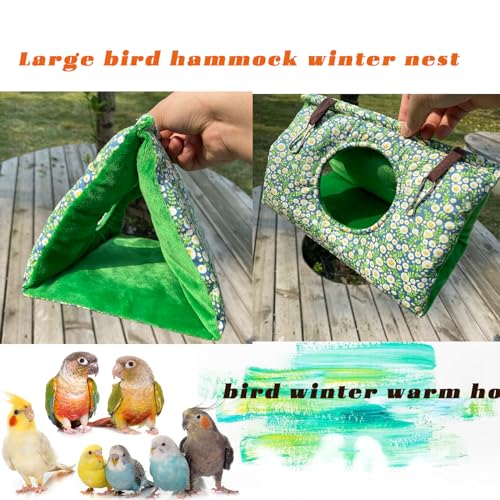 Large Winter Warm Bird Nest House Cockatiel Bed for Cage Hanging Hammock | Fluffy Parrot Bedding Snuggle Hut with Pad,Parakeets House Sleeping Hideaway,Small Medium Parrots Lovebirds Quaker - size: Large