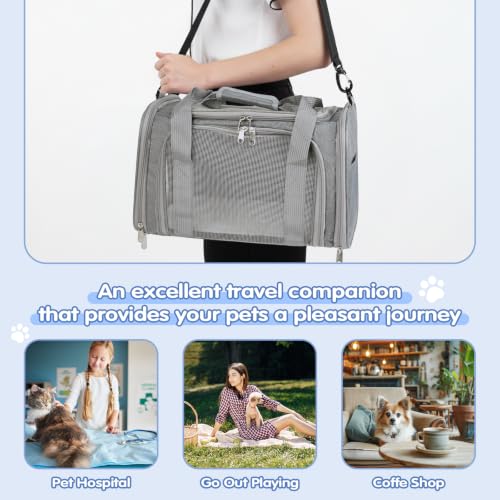 Cat,Dog Carrier for Small Medium Pet Carrier,Soft Sided Dog Bag Up to 12Lbs Puppy Carrier,Breathable Portable Foldable Airline Approved Pet Carriers for Travel (Grey)