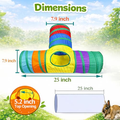 Mechpia Rabbit Toys, 3 Way Buuny Hideout Foldable Rabbit Tunnel and Tubes for Rabbit Guinea Pig Chinchilla Ferret Rat
