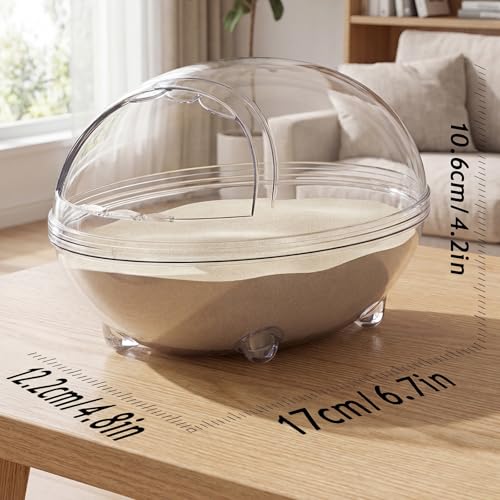 Clear Hamster Sand Bath, Dinosaur Sandbox Hideout with Scoop (L) | Anti-Scatter Sandbox, For Dwarf Hamsters Gerbils Mice, Hideout & Sand Bath Container - size: Large