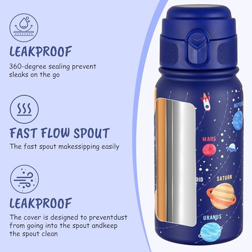 GOPPUS Kids Insulated Water Bottle 12oz, Leakproof Stainless Steel Thermos, BPA Free Double Wall Vacuum Insulated Bottle for School, Travel, Sports & Outdoor Activities, Boys Girls - color: Blue Starry Sky