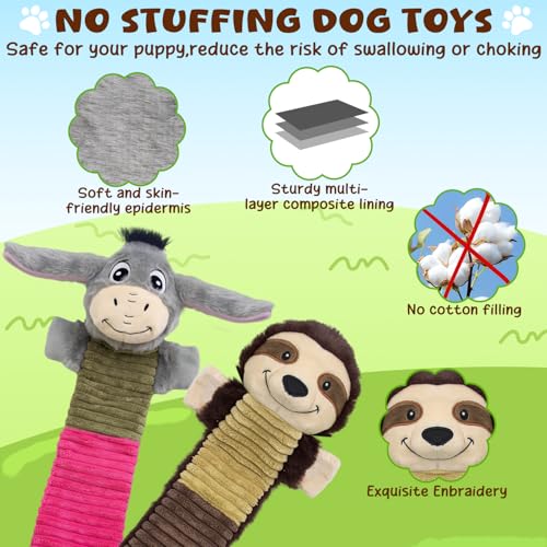 No Stuffing 2 Pack Dog Squeaky Toys, Chew with Crinkle to Large Puppy | Interactive to Keep Pets Busy, Durable Plush Pet Teething Toys, Toss, Fetch, Tug of war Play, Best Birthday Holiday Gift - color: Grey,coffee