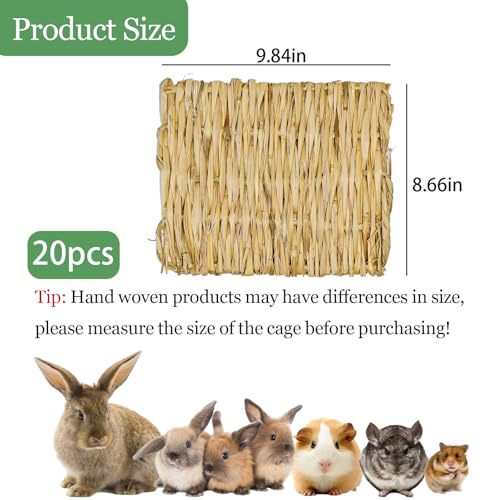 Tfwadmx 20 Pcs Bunny Grass Mat Rabbit Natural Straw Woven Bed Small Animal Cages Sleeping Hay Mats Nest Play Chew Toys for Guinea Pig Rabbit Chinchilla Squirrel Hamster - size: 20Pcs