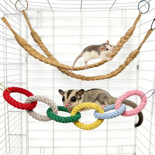 Sugar Glider Climbing Rope Toys Rat Cage Hanging Toys Small Animal Climbing Rings Cage Accessories for Flying Squirrel Sugar Glider Hamster Parrots - size: 3 Pcs