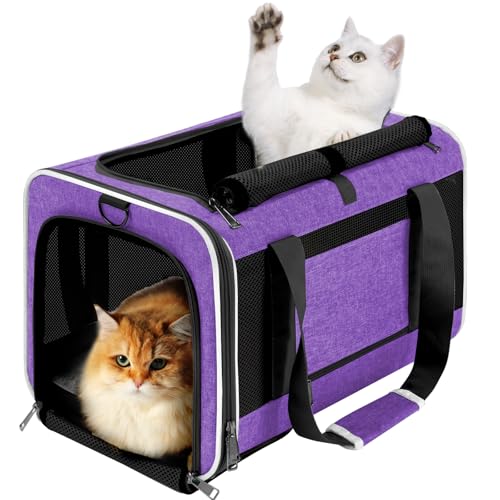 GAPZER Large Cat Carrier Soft, Collapsible Travel Pet Carry Bag, Small Dogs | Large Cats up to 20 lbs+ Maine Coon, Top Load Transport Small Puppy Dog Crate, Chihuahua Mini Dog 10lbs, Sturdy Fabric Pueple - color: Purple