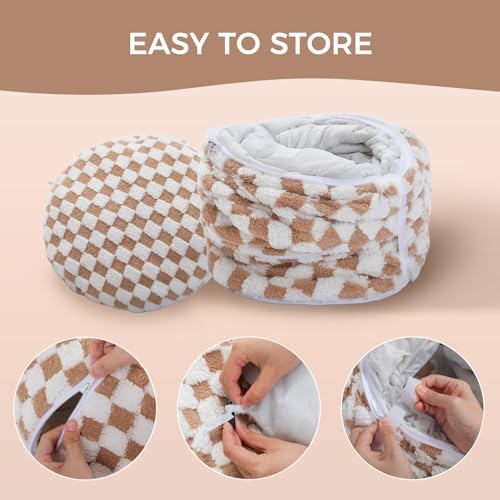 PEQULTI Brown Donut Cat Tunnel Bed Washable Plush Mat Multi for Small Pets | Round play tube with soft detachable plush mat, multi-pet toy fit indoor cats, kittens, puppies, rabbits and ferrets - color: Brown