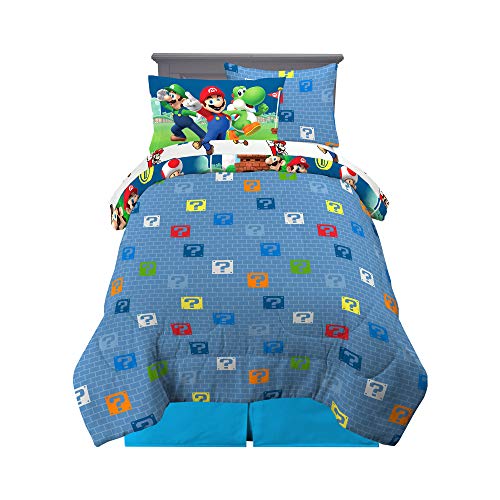Super Mario Kids Bedding Set, Twin Size 5 Piece Comforter and Sheet Set with Sham, (Officially Licensed Product) by Franco - color: Mario, size: 5 Piece Twin Size