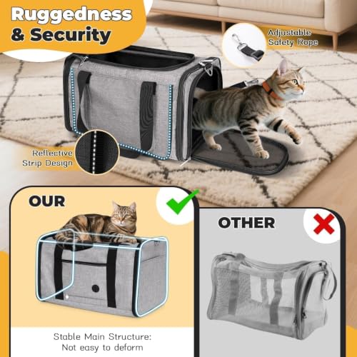 YUDODO 25lbs Cat Carrier Lightproof Soft Sided Pet Carrier for Large Cat | Airline Approved, Lightproof Breathable Design, Side Pockets, Durable Mesh, Foldable and Portable, Grey - color: Grey