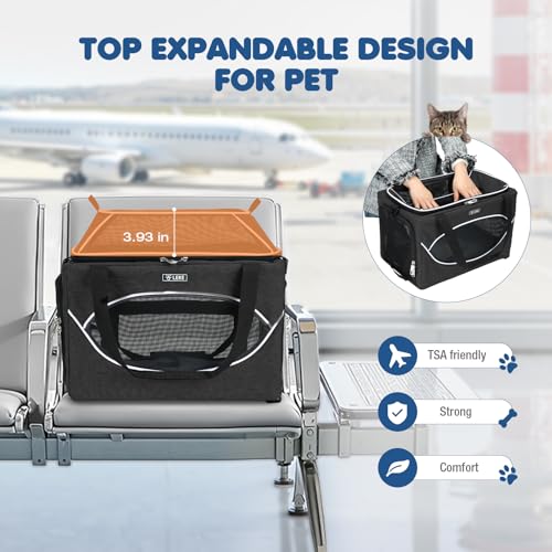 Lekereise Top-Expandable Pet Carrier 18x11x11Inch Delta American United Airline Approved Underseat to 15lbs Stable Car Travel Carriers for Small Dogs Cats with Locking Safety Zippers Anti-Scratch Mesh - color: Black, size: 18"x11"x11"