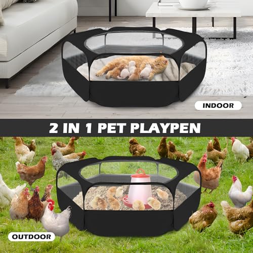 UWE Small Animal Playpen, Waterproof Foldable Pet Playpen, Black | Anti-Escape Exercise Pet Tent, Bite Resistant Breathable Mesh, Leakproof Base, Easy Fold Storage, Indoor Outdoor For Pets - color: Black
