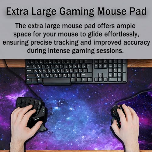 Mouse Pad Computer Desk Accessories Office Pad, Big Mouse Pads Desktop Mat, XXL Mouse Pad Gaming Non-Slip Rubber Base Waterproof with Stitched Edges, 35.4" X 15.7" for Work/Game/Office/Home - color: Galaxy