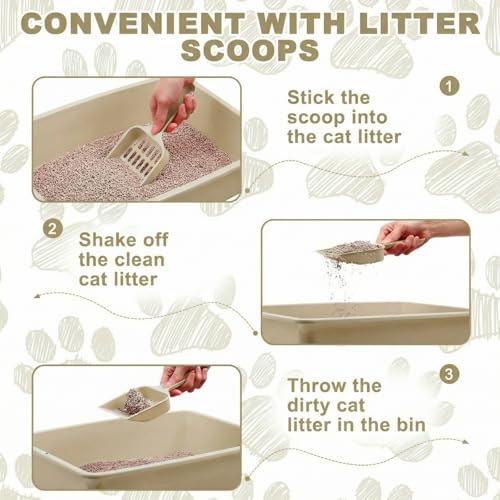 Amyhill 5 Pcs Open Cat Litter Box Kitten Litter Pan with 5 Scooper Medium Plastic Pet Tray Durable Nonstick Kitten Box for Indoor Pets Cats Rabbit Supply Easy to Clean, 14.6x10.6x3.4 Inch (Brown) - color: Brown