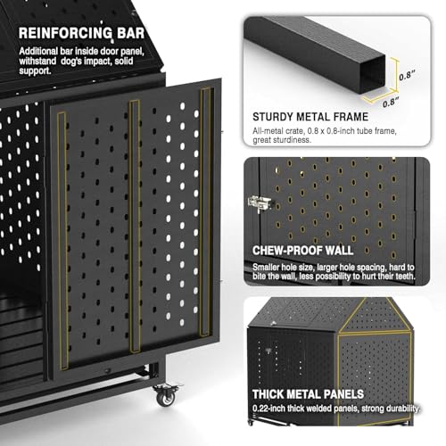 44 inch Heavy Duty Indestructible and Escape-Proof Dog Crate Cage for Large Giant Dogs, Steel Double Door Indoor High Anxiety Pet Kennel with Trays and Wheels, Extra Large XL XXL - size: 43.3"L x 29.5"W x 46.1"H