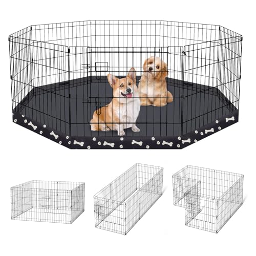 Peekaboo Dog Playpen 24 Inch, 8 Panel Metal Pet Fence with Bottom Pad | Playpen + printing pad，8 Panel Foldable Rustproof Pet Playpen,Climate Pledge Friendly Choice - style: Playpen + printing pad