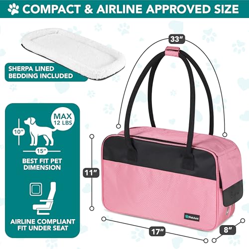 PetAmi Dog Purse Carrier for Small Dogs Cats, TSA Airline Approved Soft-Sided Pet Carrier with Pockets, Ventilated Travel Tote Bag with Bed & Shoulder Strap, Puppy Kitten, Max 12 lbs, Pink - color: Pink