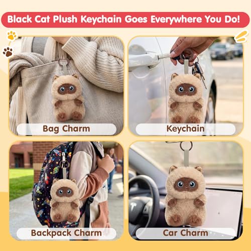 PEACH CAT Siamese Cat Stuffed Animal Cute Plush Keychain for Backpack Small Plush Pendant Toys Bag Charms Gifts for Kids & Adults - style: Siamese Cat