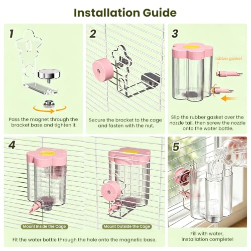 8.4 Oz No Mess Bird Water Feeder, Auto Parrot Cage Water Dispenser (Pink) | Magnetic Mount, Drip-Free, Easy Top Refill, Mount Inside or Outside Cage, for Parakeets Cockatiels Budgies Lovebirds Canary - color: Pink