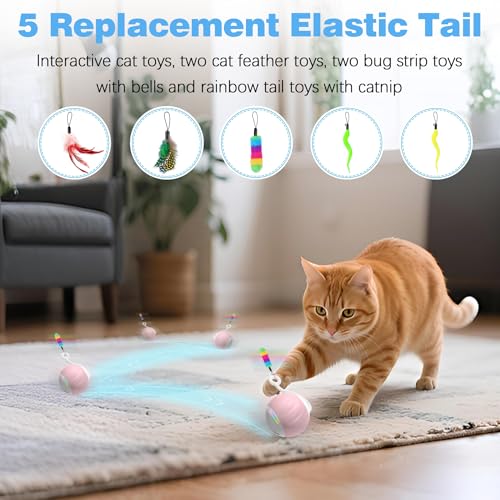 Upgraded 2.36 Inch Large Interactive Cat Toys Ball for Indoor Cats, Pink | Motion and Sound Activated, 2 Speeds, Rechargeable, 5 Replaceable Tails, Stuck-Free Motor, Gray Also Available - color: Pink