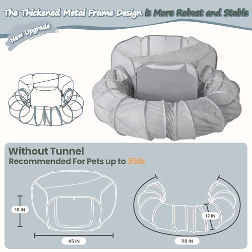 X-ZONE PET Portable Cat Play Tunnels, Catio Outdoor Enclosed Tent Playpen with Tunnel, Indoor Enclosure for Cats & Small Animals, Gray - color: Light Gray