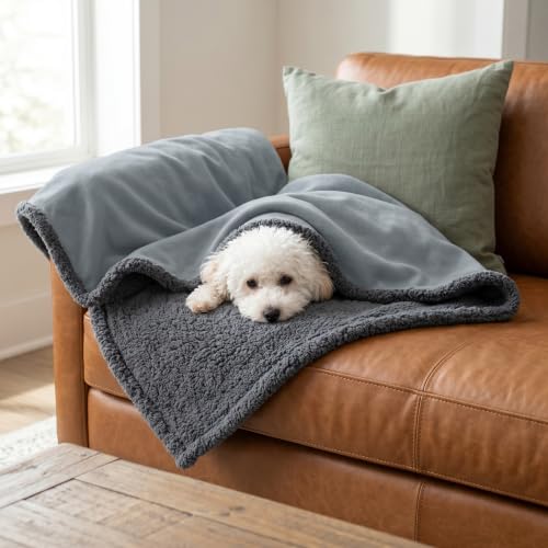 Kritter Planet Waterproof Pet Blanket, Reversible Throw for Dogs and Cats | 50 x 60 Inch, Washable Sofa and Bed Protector, Shields Furniture from Fur, Dirt, Scratches and Everyday Spills - color: Grey/Charcoal Grey, size: 60"x50"