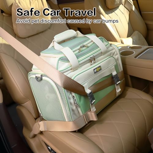 Airline Approved Travel Soft Carrier for Small cat/Dog/pet | Collapsible with Expandable Top and Sides. Kitten Mesh Puppy Carry Bag,18x11x11Delta/ United/American Airlines - color: beige