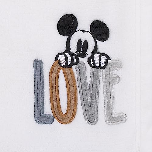 NoJo Disney Mickey Mouse Love Mickey White, Gray, and Tan Love Applique Super Soft Baby Blanket - color: Mickey Mouse Love