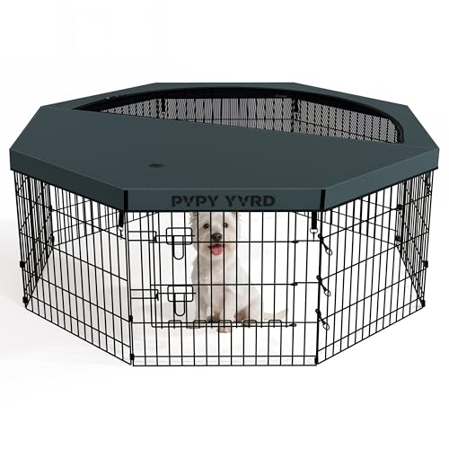 Puppy Playpen with Top Cover,Dog Pen Foldable Dog Fence 8 Panels 24 Inch | Dog Playpen with Door for Indoor Outdoor,Dog Exercise Fences for Small Medium Animals - size: 24''H