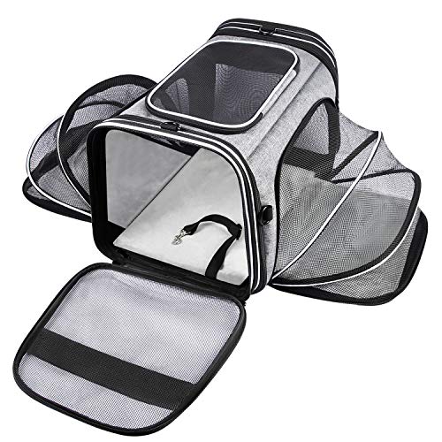 TSA Airline Approved Soft Sided Pet Carrier Top Loading 4 Side Expandable Large Travel Cats Carrier Collapsible with 3 Removable Washable Pads and 3 Pockets for Cats Kitten and Small Dogs