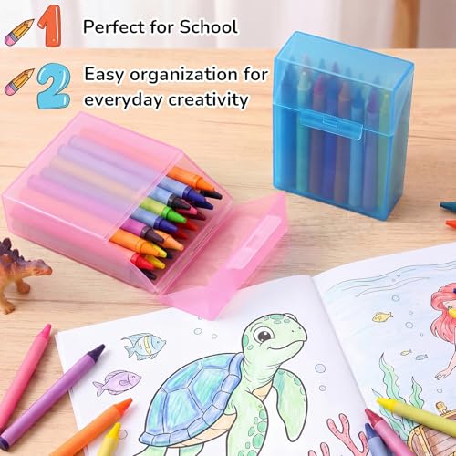 Clabby 4 Pcs Clear Plastic Crayon Boxes Hold 24 Count, Crystal | Organizer Box, Case, Colorful, Portable Storage Holder with Snap Lid, for Boys Girls Kids School Classroom Home Art Supply - color: Pink, Blue, Green, Clear