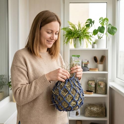 Dark Blue Spherical Rabbit Hay Bag,Durable Polyester Hanging Net Hay Feeder - color: Dark Blue