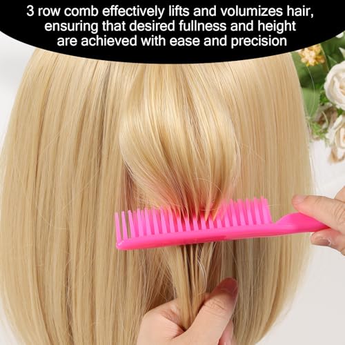 SIMPOR 3 Row Hair Comb for Natural Detangling, Hair Styling Brush, Nylon Bristle Unbraider Teasing Rat Tail Comb for Women Men Black and Pink - color: Black and Pink