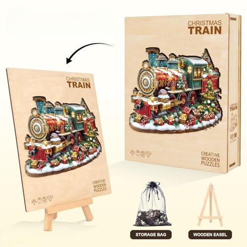 Christmas Train Puzzles Adults Gifts Wooden 175 Pieces 11.4 * 9.3in - color: Christmas Train, size: Medium