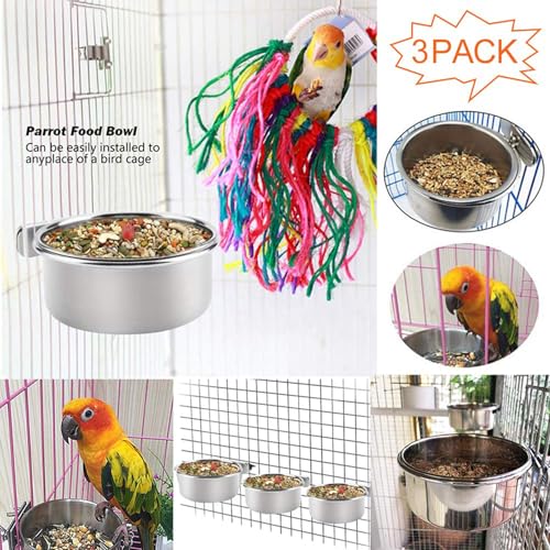 PINVNBY Stainless Steel Food Bowls for Birds,Bird Feeding Dish Cups Parrot Water Feeder Bowl with Clamp Holder Paw Grinding Perches for Budgies Parakeet Macaw Small Animal(5 Pack) - size: 【S:3.9x1.6 Inches】