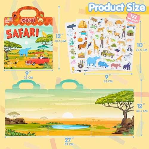 JOYIN 3-Pack Animal Reusable Sticker Book for Toddlers, 3D Sticker Book for Kids 3 4 5, Travel Essentials, Airplane Activity Toys, Crafts Gifts, Birthday Gifts - Farm, Ocean, Safari