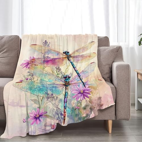 Dragonfly Blanket, Dragonfly Throw Blanket, Floral Animal Fuzzy Plush Blankets Ultra Soft Gift for Women Kids Teens Men Girls Boys Stuff Decor for Home Bedding Sofas Couch 80"X60" - color: Dragonfly, size: 80"x60"