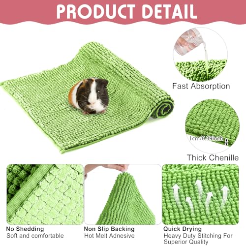 4 Pcs Guinea Pig Cage Liner 12 x 12 Inch Washable Chenille Pee Pads Pet Dog Cat Bedding Training Mat Reusable for Small Animals Puppy Bunny Hamster Chinchilla - color: Green Pink, size: 12 x 12 Inch, style: Low Pile Chenille