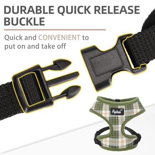PUPTECK Soft Mesh Dog Harness and Leash Set Pet Puppy Cat Comfort Padded Vest No Pull Harnesses, Olive Green, S - color: Olive Green, size: S (NECK: 12", CHEST: 14"-18")